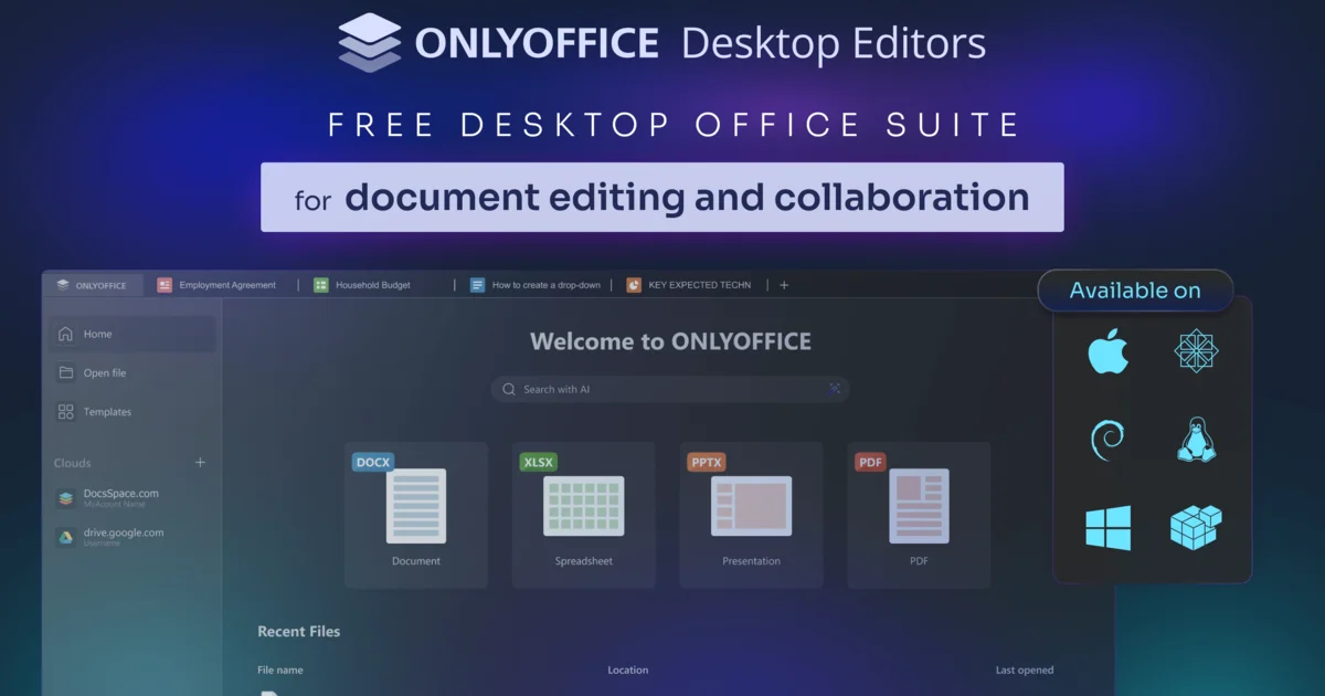 ONLYOFFICE Desktop Editors application interface